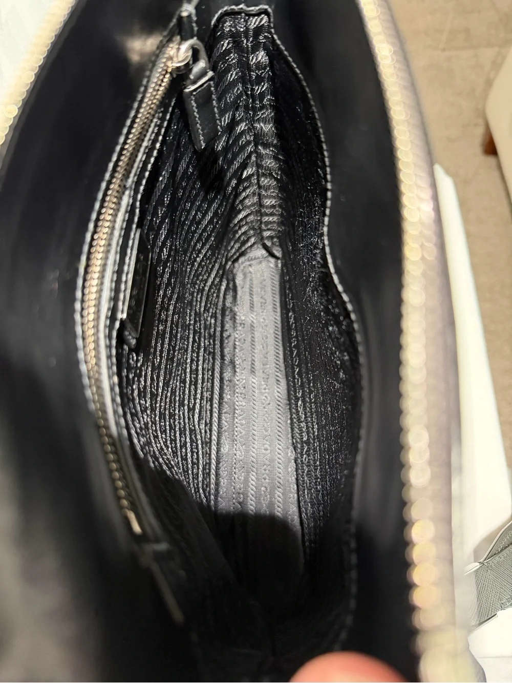 Prada Black Saffiano Leather Messenger Bag with Silver Hardware